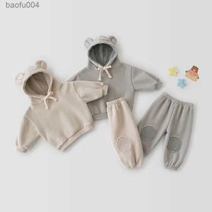 Conjuntos de roupas Primavera Meninos Peça Terno Urso Orelhas Sweatershirt e Calças Infantis Meninos Roupas Set Outfits