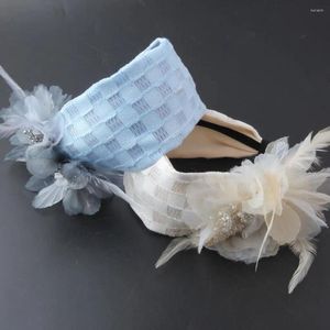 Hair Clips Summer Fashion Feather Light Blue Floral Beautiful Hoop Fairy Wide Girl Dance Clip Headband 702