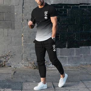 Herren-Trainingsanzüge Herren-T-Shirt-Sets Trainingsanzug 3D-gedruckte 2-teilige Outfits von Sportswear Short Sleeve Streetwear Fashion T-Shirt Long Pants Set 230412