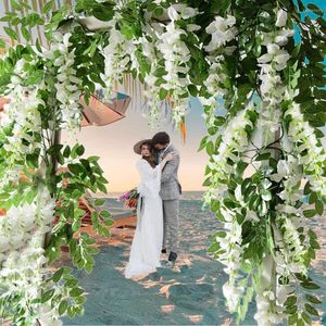 Dekoratif çiçekler yapay ortanca wisteria çiçek diy simülasyonu düğün kemeri rattan duvar asılı ev parti dekorasyon sahte