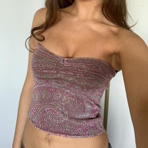 Kvinnors tankar maemukilabe indie grafiska tryckrör toppar ruched bröst wrap strapless camis fairycore grunge y2k vintage rygglös gröda