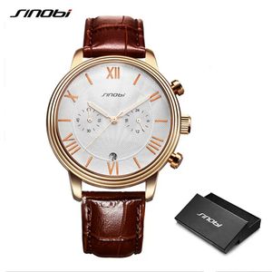 2023 New Arrival SINOBI Watch Herr Brunt Läder Armbandsur Herr Vattentät Lysande Kalender Lyx Vardagsklockor Relogio Masculino