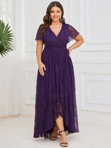 Plus Size Kleider Frauen Elegant 2023 Spitze Kurzarm V-Ausschnitt Party Abendkleid Unregelmäßige Welle Für Große Frauen