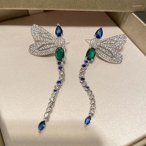 Dangle Earrings Fashion Silver Color CZ Dragonfly Tassel Long Women Water Drop Temperament Butterfly Retro Jewelry
