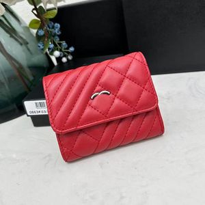 Trend Spliced Quilted Women Triple Fold Wallet Classic Flap Multi Pocket Coin Purse Lambskin Leather Luxury Handbag Evening Club Card Holder Silver Hardware 11x10C