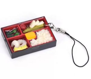 Party Favor Cute Simulation Sushi Key Chain Fake Japanese Food Box Lanyard Handväska Pendant Lanyard Key Ring Funny Toys Q41