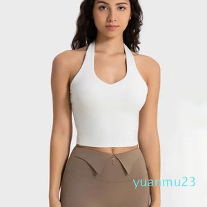 Fashion Hangs Neck Tank Tops Buttery-Soft Yoga Tops Skin-friendly Underwear Women Vest Slim Fit Sexy Sports Bra with Removable Cups