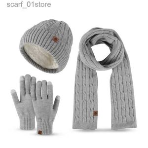 Hats Scarves Sets Grey Color Knitted 3 Pcs Hat Scarf Gs Winter Women's Camel Wool Cold-proof and Warm Set Soft High Quality New FashionL231113