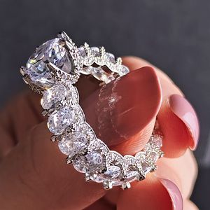 Choucong marka ręcznie robione obrączki luksusowe biżuteria 925 srebrne okrągłe owalne cięcie biały topaz cz cz diamondy ol impreza zaręczyny Pierścień Pierścień dar