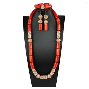 Necklace Earrings Set Fashion 33inches Acrylic Beaded Jewelry Single Layer Artificial Coral Women Party ABS191