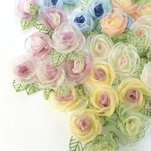 Dekoratif Çiçekler 10 PCS 5.5cm Organza Şifon Kumaş Yapay Çiçek Yapraklar Gelinlik Dekorasyonu Ev Aksesuarları Diy sahte