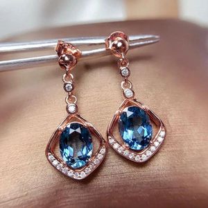 Dangle Earrings 14k Rose Gold Color Blue Crystal Topaz Zircon Diamonds Gemstones Drop Earring For Women Jewellery Brincos Accessories