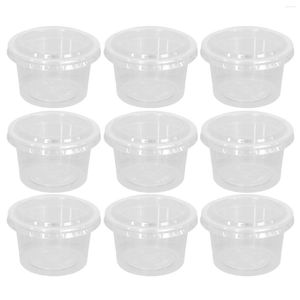 Cups Saucers Behokic 100PCS Disposable Clear Plastic 55ML Portion Sauce Pot Storage With Lid For BBQ Picnic Restaurant Kitchen Organizer