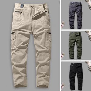 Męskie spodnie męskie ładunki stały kolor wszechstronne spodnie uliczne stylowe luźne pasy do kieszonkowych na jesień/zimę