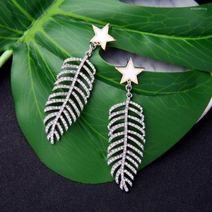 Dangle Earrings Long Women Shiny Crystals Star Hollowed Leaves Pendant Drop Fashion Jewelry Gift Accessories