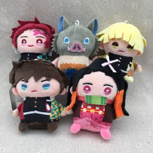 Manufacturers wholesale 5 designs 10cm demon slayer plush toy key chain cartoon film and television peripheral dolls for children's gifts