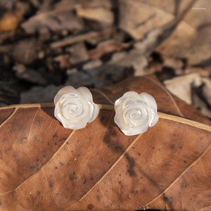Saplama küpeleri miqiao doğal kabuk beyaz gül çiçek mücevherleri kadınlar için 925 sterlin gümüş hipoalerjenik ince moda kadın