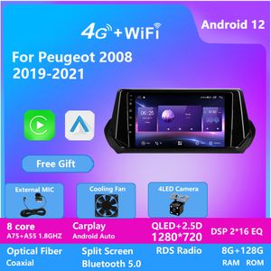 Peugeot 2008 2019-2021のAndroidビデオカーラジオプレーヤーQLED CARPLAY 4G DSP IPSスクリーン