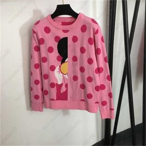 Sonbahar Örgü Sweaters Kadın Tasarımcı Külot Kazak Moda Güzellik Kız Polka Dot Baskı Mürettebat Boyun Uzun Kollu Kazak Kadın Giyim