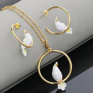 Necklace Earrings Set Cute Elegant White Bird Earring For Women Enamel Animal Party Accessories Girl Lady Female Gift