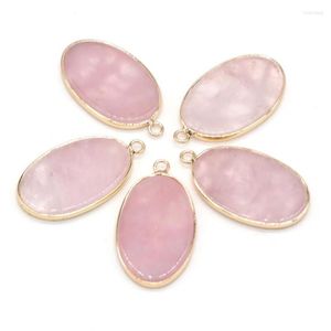 Pendant Necklaces Light Yellow Gold Color Oval Shape Natural Rose Pink Quartz For Women Gift Jewelry