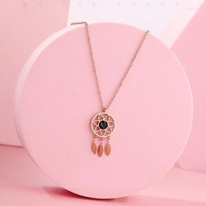 Pendant Necklaces Fashion Bohemian Style 18K Rose Gold Plated Black Zircon Charm Dream Catcher Necklace Jewerly Gifts For Women