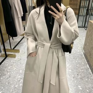 Women's Wool Blends High-End Camel Hair Coat Women Classic Water Ripple Camel Overcoat Female Mid-Length Autumn Winter Camel Jacket Fashion Red Coat 231102