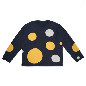 Suéteres femininos designs originais gola redonda manga comprida pulôver polka-dot duas cores malha quente top fashion para mulheres