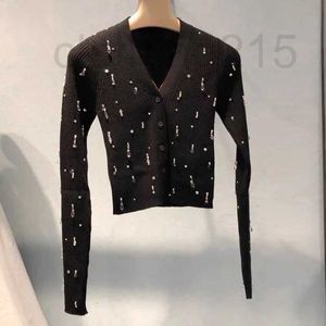 Maglioni da Donna Designer Nuovo Cardigan Lavorato a Maglia a Maniche Lunghe con Diamanti con Perline Scollo a V Versatile Nero Autunno/Inverno Maglione Ultra Corto per Donna IYEJ