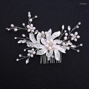 Hair Clips Floralbride Handmade Wired Rhinestones Crystal Freshwater Pearls Flower Wedding Comb Bridal Headpieces Accessories