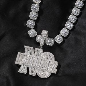 Collana con pendente a lettera di diamanti 18 carati Slogan NO EXCUSEZ Zircone ghiacciato placcato in oro argento per donna uomo