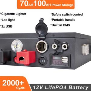 Batteri 12V LifePo4 laddningsbar 100Ah litiumjon 70Ah Off Grid Power Storage för Electronic Products Energy Supply utomhus