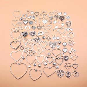 Charms 100pcs Antique Silver Color Heart Collection For DIY Jewelry Making 100 Styles 1 Of Each