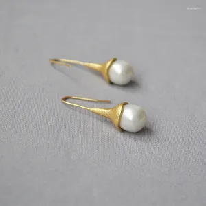 Hoop Earrings A Niche Design With Trendy And Stylish Matte Light Gold Colored Pearl Long Ear Hooks