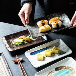 Pratos Espeto Japonês Retangular Cerâmica Sushi Grelhado Asas Pot Pratos Laterais