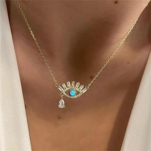 Pendant Necklaces Vintage Gold Color Chain Simple Crystal Eye Water Drop Necklace For Women Female Fashion Cute Choker Jewelry Girl Gift