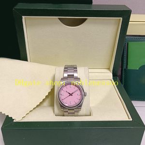 8 colori con scatola di carte Orologio unisex da donna Uomo 36mm 126000 Quadrante rosa caramello Lunetta liscia Bracciale in acciaio inossidabile Orologi automatici Orologi da polso