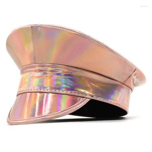 Berets 2023 Glittering Captain Hat Fashion PatentLeather Party Adult Carnivals Cap Music Festival Stage Night Club Headgear