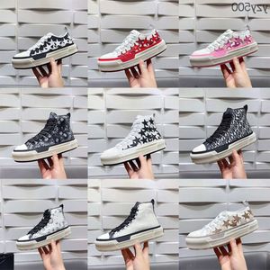 AM Designer Court Hi Sneaker Shoes Men Białe Bule Runner Women Men Stars Courts High Sneakers Top Niski wydrukowany płócienne trener FAQ2