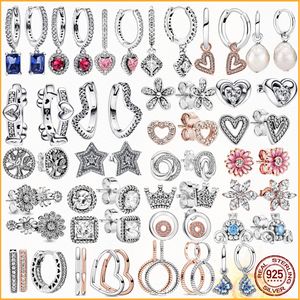 925 Sterling Silver Pandora Earrings and Shining Hearts and Butterfly Earrings Female Jewelry Fashion Accessories Gifts for Free Delivery