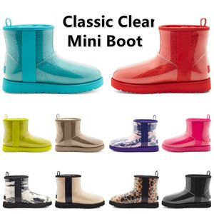 Kvinnor klassiska klara mini stövlar vinter ankel snö boot vatten proof päls päls leopard tryck khaki svart röd blå gul lila fuchsia kvinnor utomhus hålla varma stövlar