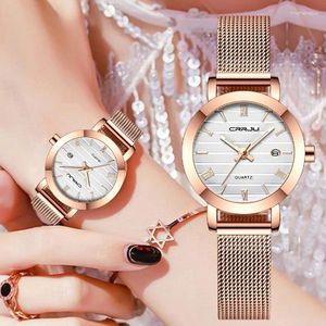 Armbandsur 2023 Crrju Japan Movement Women Watches Top Charm Rose Gold Ladies Armswatch Waterproof Date Quartz Girl Clock