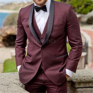 Men's Suits Classic Custom Burgundy Wedding For Men High Quality Groom 3 Piece Blazer Masculino Slim Fit Groomsmen Trajes De Hombre