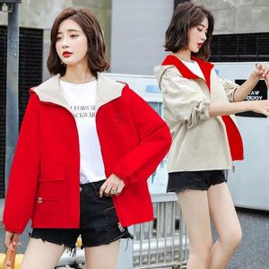 Women's Jackets Women Jacket Double-sided Wear Spring Trench Coat 2023 Outdoor Hooded Zipper Outwear Loose Female Windbreaker