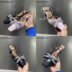 Sandaler Spring New Brand Women Sandal Shoes Fashion Crystal Bow-Knot grunt Slingback Thin High Heel Dress Pumpar S 230316