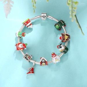 Lösa ädelstenar julklappar 925 Sterling Silver Charm Färgglad pendell Snow House Cake Santa Sock Bead för originalarmband DIY