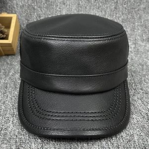 Berets Natural Sheepskin Couro Cap Flat Caps para Homens Outono Chapéus Militares Tamanho Ajustável Homens Pesca de Alta Qualidade