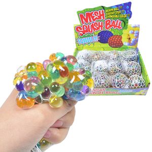 6.0CM Size Squishy Ball Fidget Toy Colorful Water Beads Mesh Squish Grape Ball Anti Stress Squeeze Balls Stress Relief Decompression Toys Anxiety Reliever