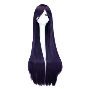 Parrucche Cosplay QQXCAIW Parrucca cosplay lunga e diritta Nero Viola Nero Rosso Rosa Blu Marrone scuro 100 Cm Parrucche di capelli sintetici 230413