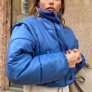 Kadınlar Aşağı Büyük Boy Kırpılmış Parkas Kadınlar Sonbahar Kış Pamuklu Pad Sıraslı Kabarcık Kısa Ceket İki Giyim Uzun kollu yelek ceketi